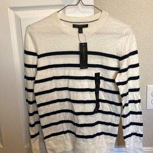 Banana republic white and navy striped crew neck sweater.